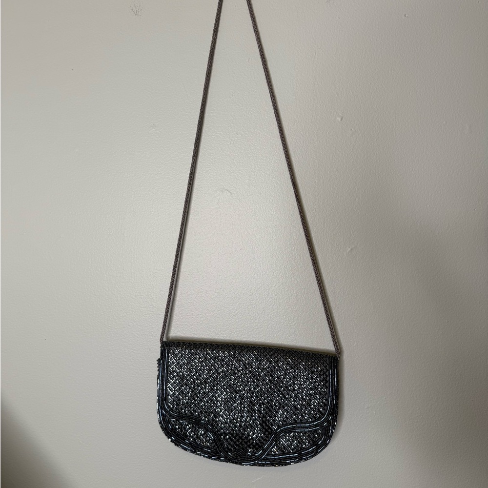 Vintage Dark Blue Beaded Crossbody Bag